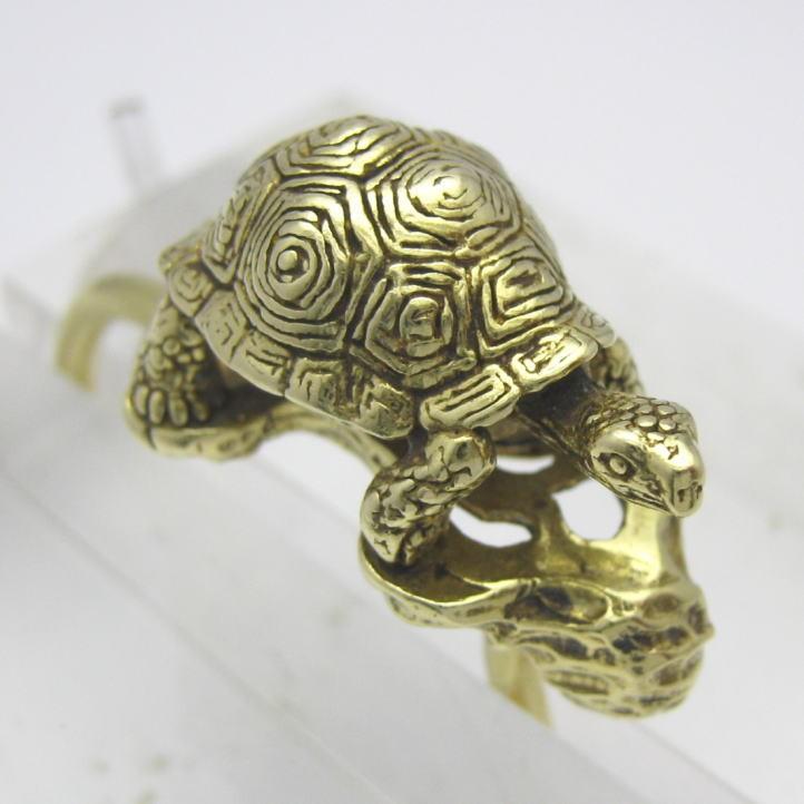 金色の亀 ゾウガメキーリング 真鍮 ブラス (キーリング キーホルダー