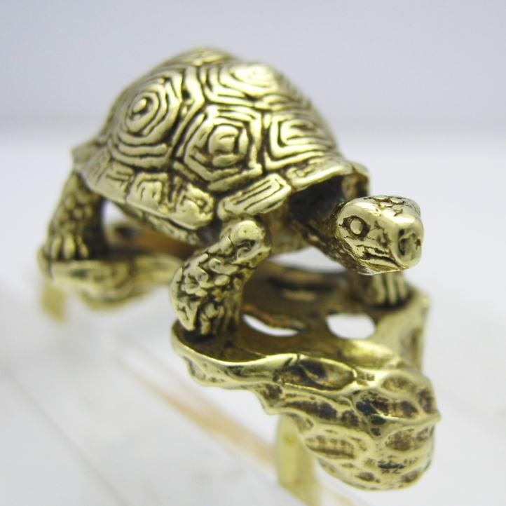 金色の亀 ゾウガメキーリング 真鍮 ブラス (キーリング キーホルダー