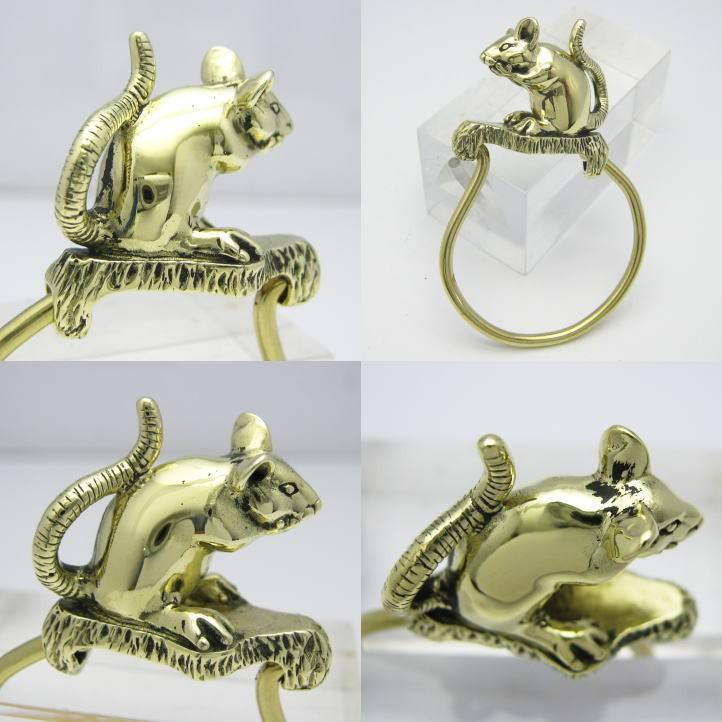 金色のねずみ マウスキーリング 真鍮 ブラス (キーホルダー、キー