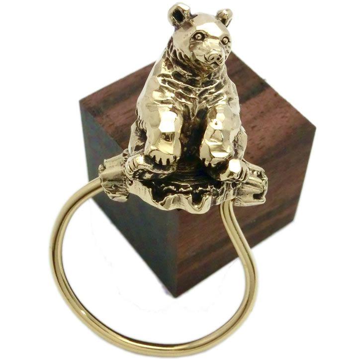 金色の熊、ヒグマキーリング ブラス 真鍮(くま、クマ、ひぐま