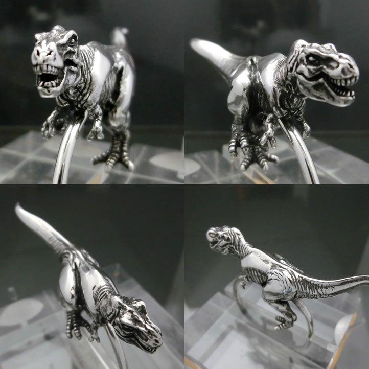 銀の恐竜、T-REX、ティラノサウルスキーリング シルバー925 銀製