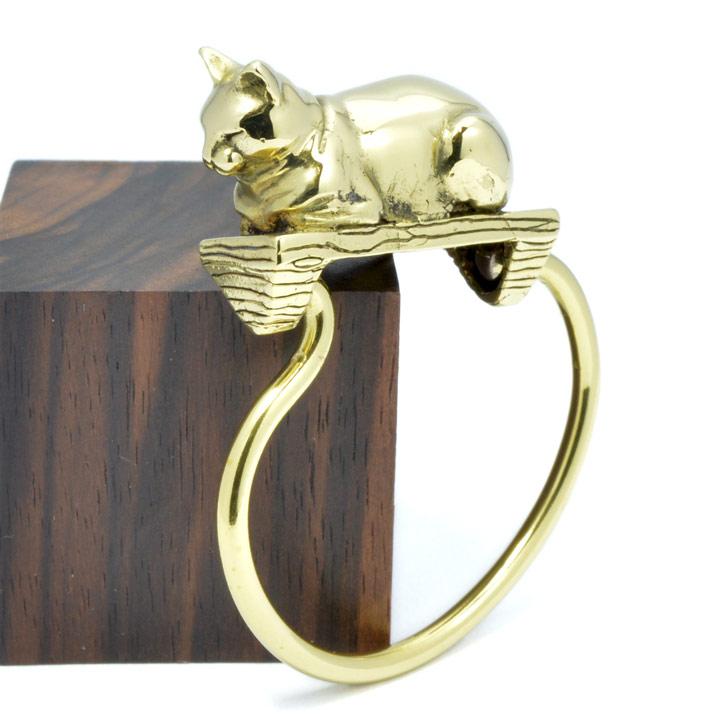 金の猫、眠るネコのキーリング 真鍮 ブラス (キーホルダー、キー 金の猫、眠るネコのキーリング 真鍮 ブラス (キーホルダー、キー