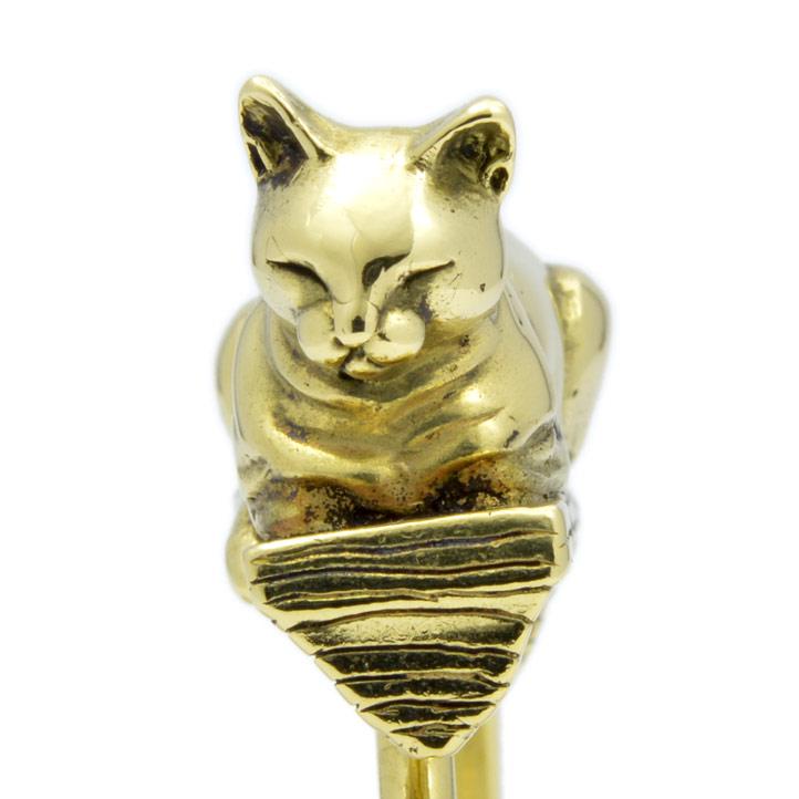 金の猫、眠るネコのキーリング 真鍮 ブラス (キーホルダー、キー 金の猫、眠るネコのキーリング 真鍮 ブラス (キーホルダー、キー