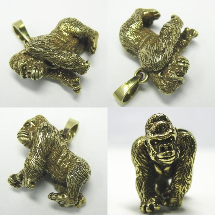 金色のゴリラ ゴリラペンダント ブラス 真鍮 (猿、類人猿、Gorilla