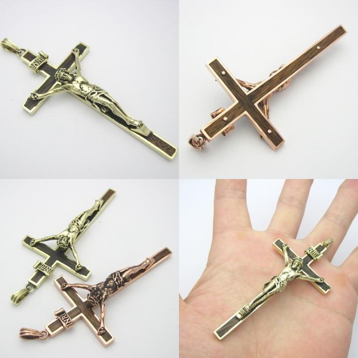 大きなキリストロザリオペンダント5 真鍮、銅 × 木、ウッド