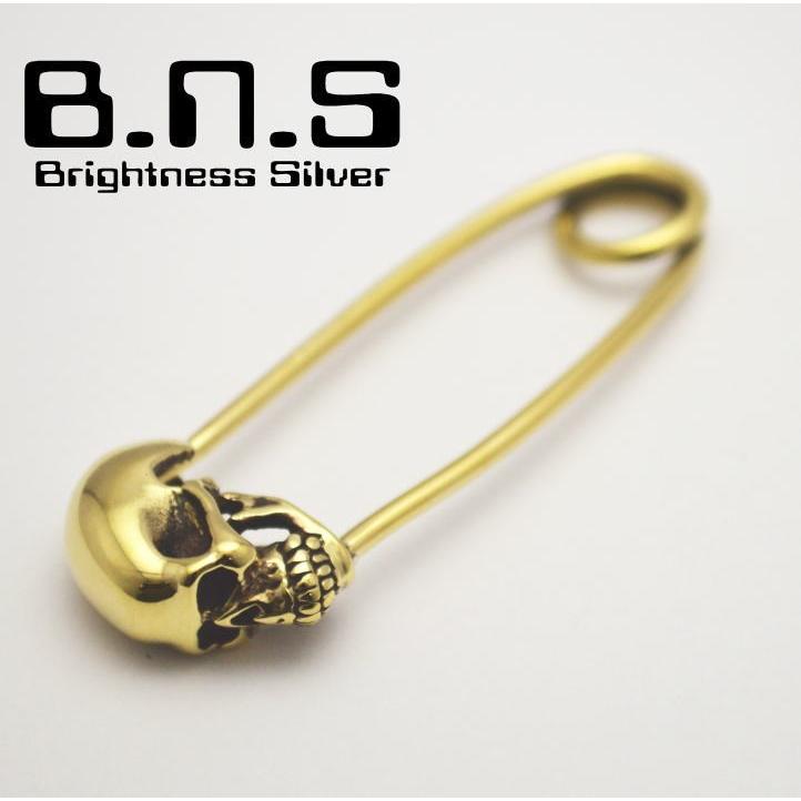 スカルセーフティーピンペンダントS 真鍮　ブラス【neck-1434-BB08】｜e-bns