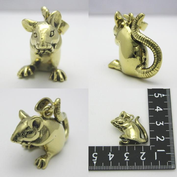 金色のねずみ マウスペンダント ブラス 真鍮 (ネックレス、ネズミ、鼠