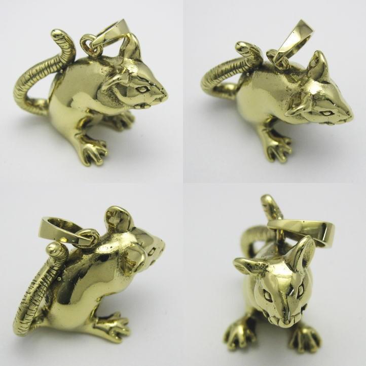 金色のねずみ マウスペンダント ブラス 真鍮 (ネックレス、ネズミ、鼠