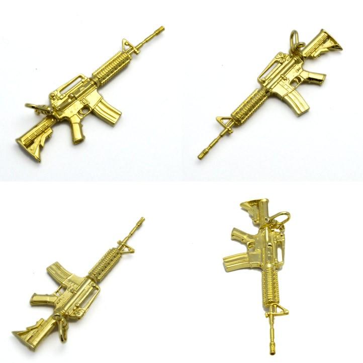 M4カービンペンダント 真鍮製 (ブラス brass 武器 拳銃 ガン 機関銃
