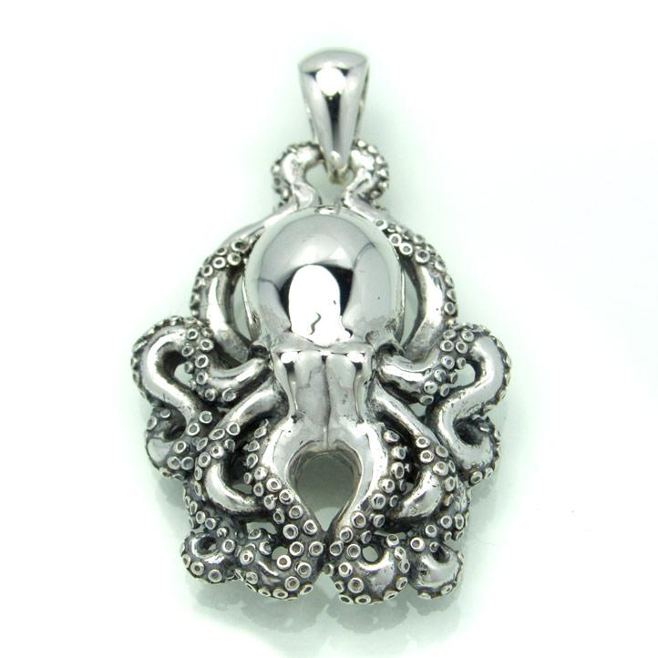 銀の蛸 オクトパスペンダント 銀製 シルバー925 SV925 silver925(たこ、タコ、軟体動物、Octopus)【neck-1505-P219】の画像