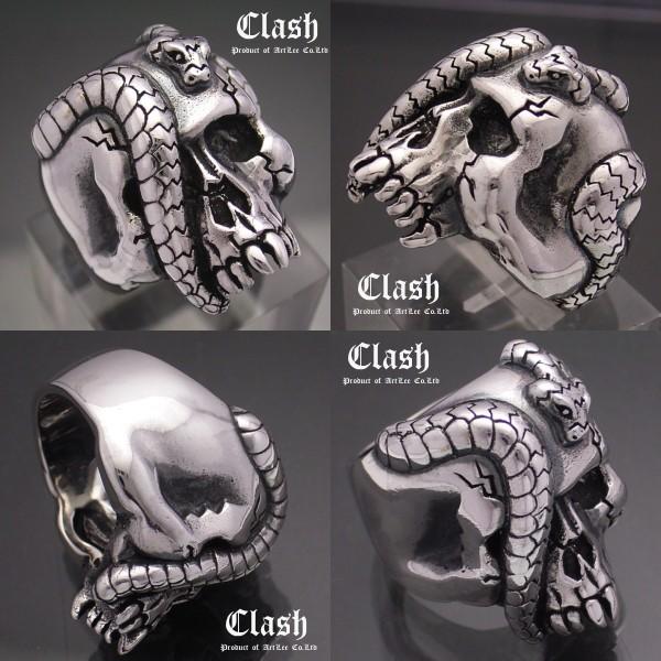 Clash クラッシャースネークスカルリング シルバー925 : ブライトネス