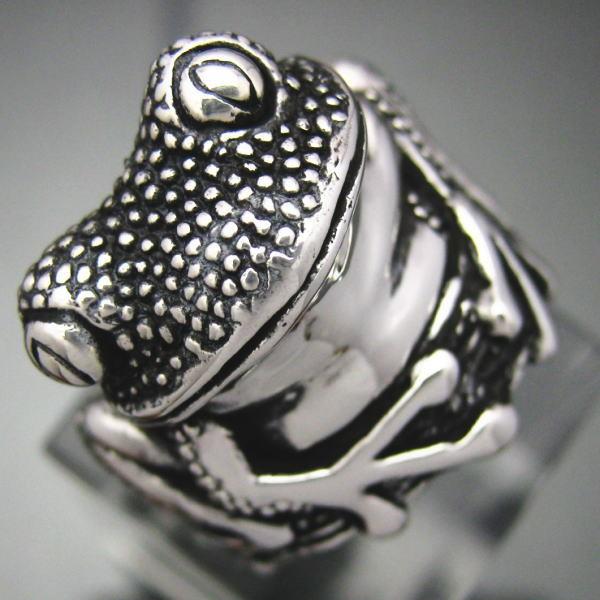 カエルの指輪 フロッグリング シルバー925 銀製　(かえる 蛙　アマガエル 動物 爬虫類 両生類)【ring-651-R76】の画像