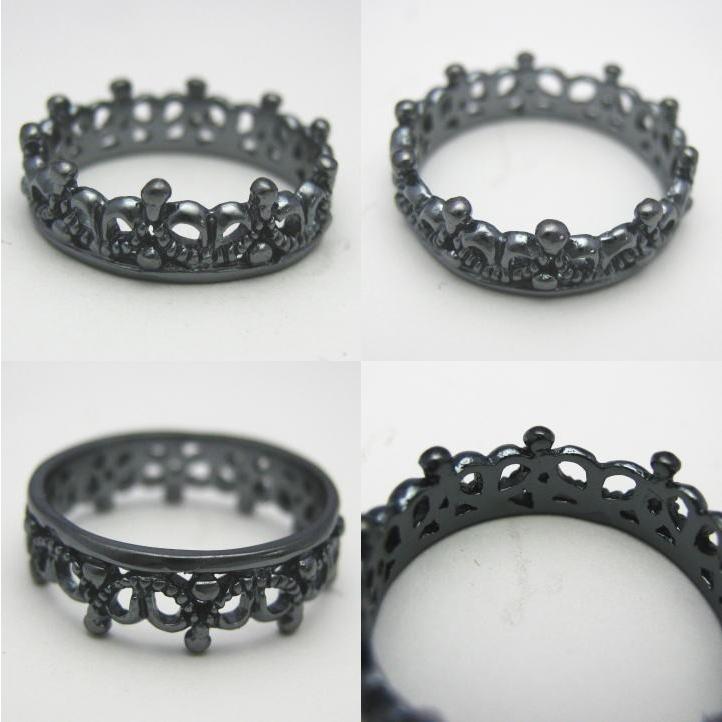 王冠の指輪 クラウンバンドリング ブラック 黒 シルバー925【ring-662