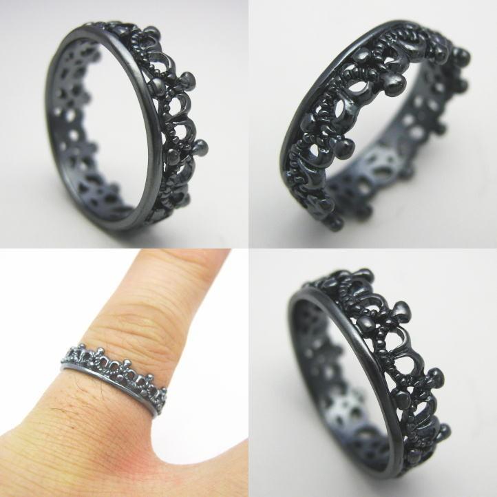 王冠の指輪 クラウンバンドリング ブラック 黒 シルバー925【ring-662