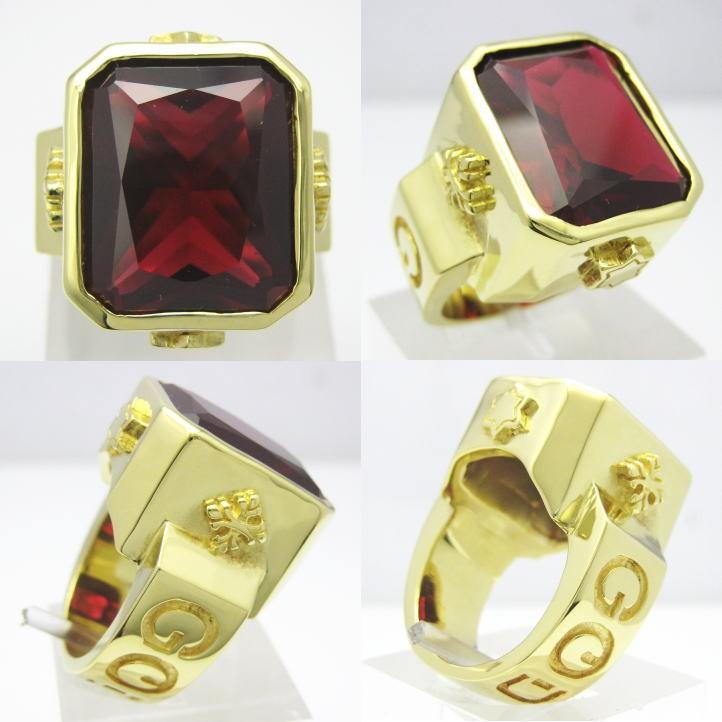 ゴールドロイヤルルビースクエアストーンGODゴッドリング レッド 赤