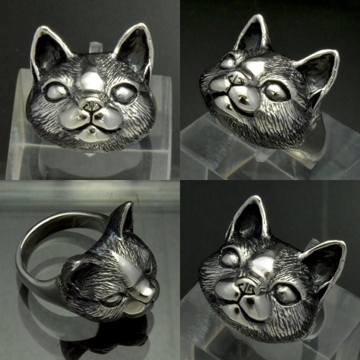 銀の猫の顔の指輪 キャットフェイスリング シルバー925 銀 銀の猫の顔の指輪 キャットフェイスリング シルバー925 銀