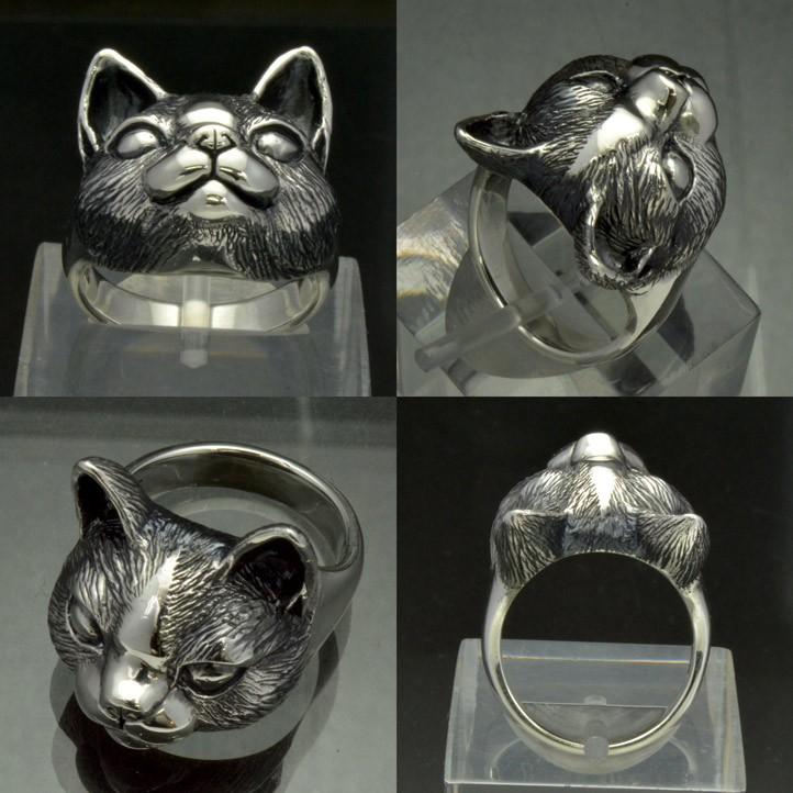 銀の猫の顔の指輪 キャットフェイスリング シルバー925 銀 銀の猫の顔の指輪 キャットフェイスリング シルバー925 銀