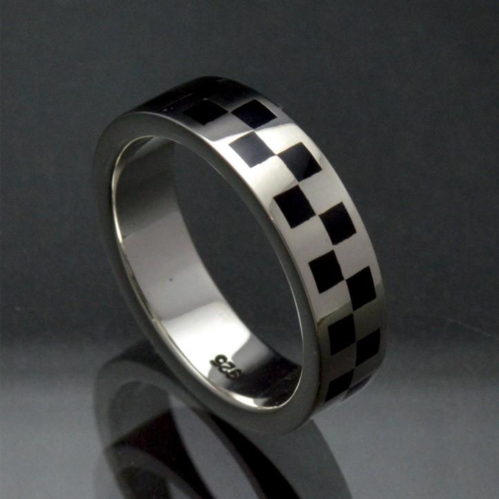 市松模様、チェッカーリング シルバー925 銀製(シンプル 平打ち 指輪
