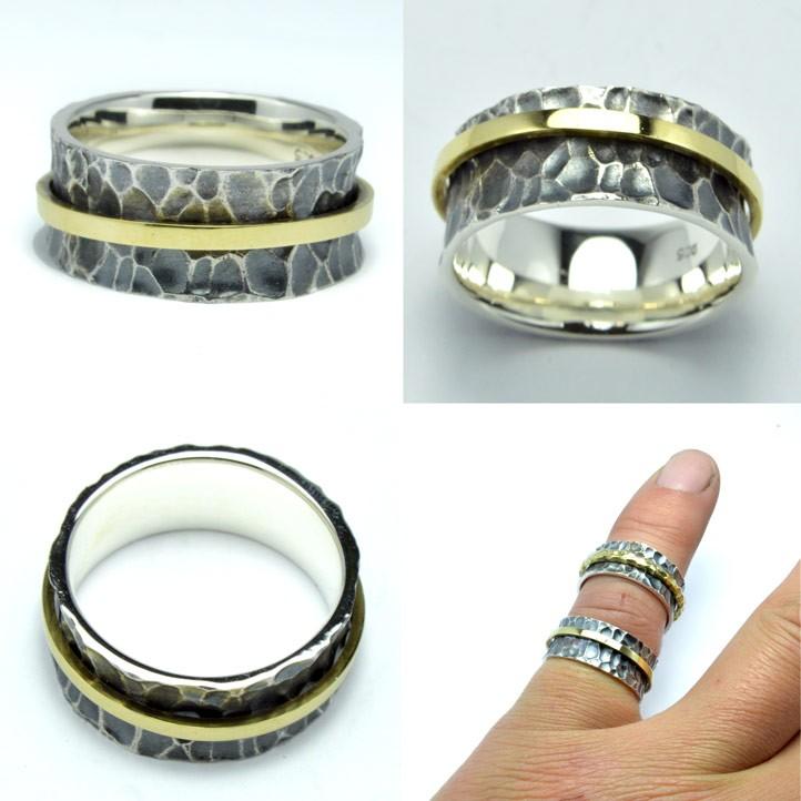 槌目の指輪】ハンマーパターンコンビネーションリング 【8.8mm