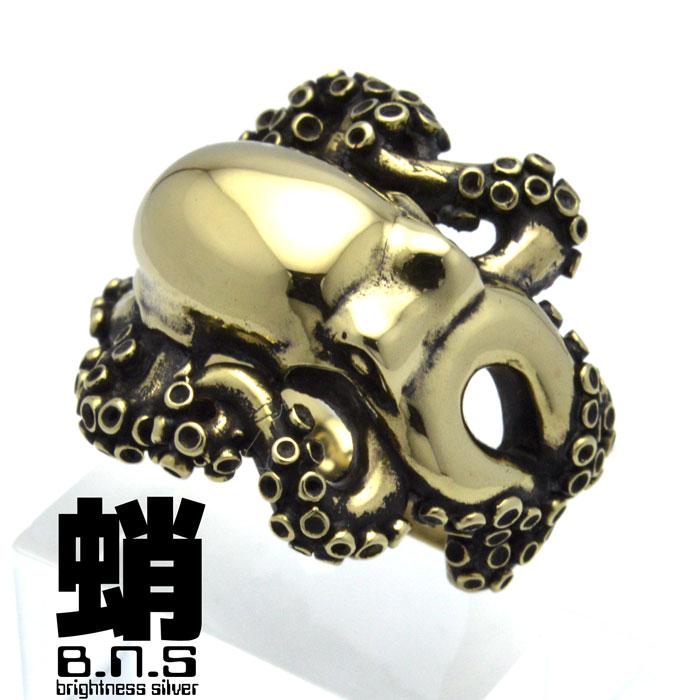 ◆感謝価格◆希少品◆スカルオクトパス◆真鍮リング◆ 金色の蛸の指輪 オクトパス・タコリング 真ちゅう 真鍮 ブラス brass