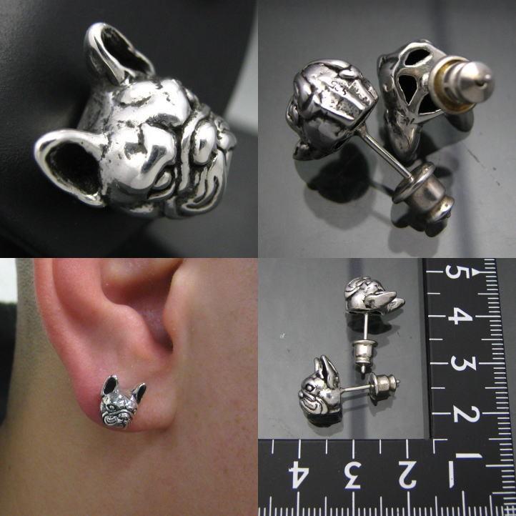 銀の犬 フレンチブルドッグピアス 片方販売 シルバー925 (bulldog、犬