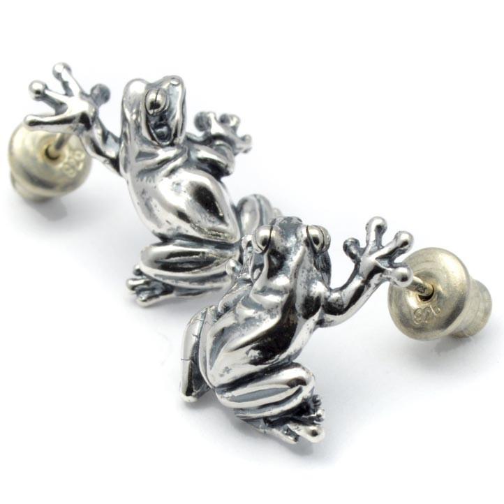 1ペア】銀のカエル ぶら下がるアマガエルピアス 銀製 シルバー925