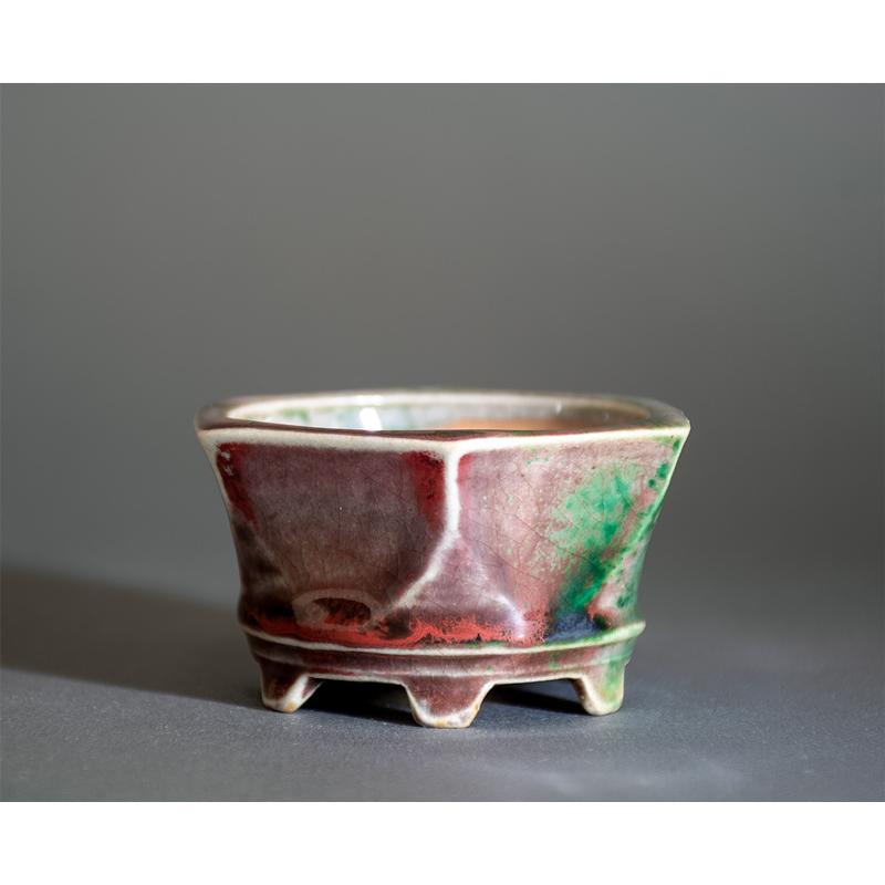 ミニ盆栽鉢　織部釉 六角盆栽鉢　小さな盆栽鉢　國井正子盆栽鉢　盆栽鉢作家　p1335 |  | 01