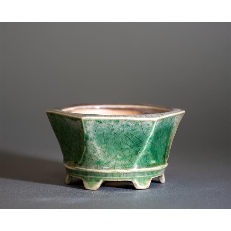 ミニ盆栽鉢　織部釉 六角盆栽鉢　小さな盆栽鉢　國井正子盆栽鉢　盆栽鉢作家　p1335 |  | 02