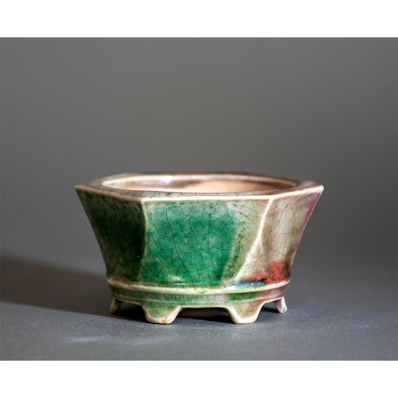 ミニ盆栽鉢　織部釉 六角盆栽鉢　小さな盆栽鉢　國井正子盆栽鉢　盆栽鉢作家　p1335 |  | 03