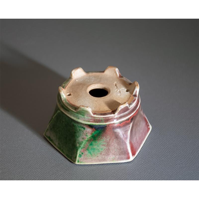 ミニ盆栽鉢　織部釉 六角盆栽鉢　小さな盆栽鉢　國井正子盆栽鉢　盆栽鉢作家　p1335 |  | 04