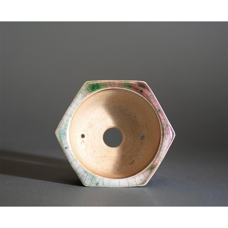 ミニ盆栽鉢　織部釉 六角盆栽鉢　小さな盆栽鉢　國井正子盆栽鉢　盆栽鉢作家　p1335 |  | 05