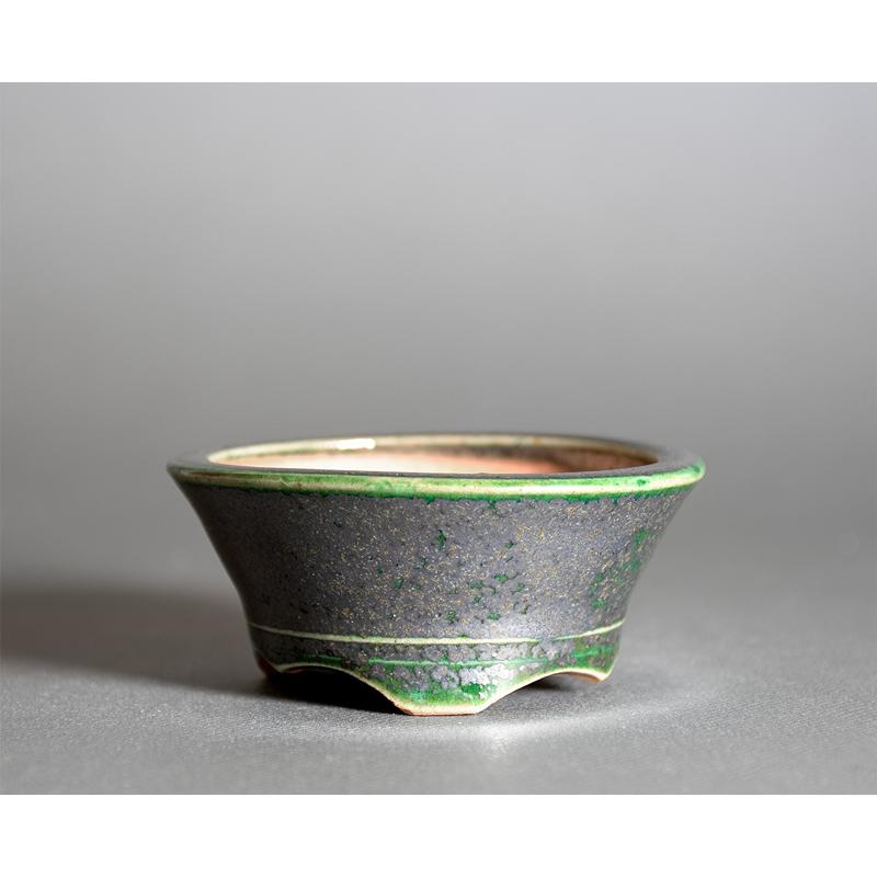 ミニ盆栽鉢 織部釉 丸盆栽鉢 小さな盆栽鉢 國井正子盆栽鉢 盆栽鉢作家