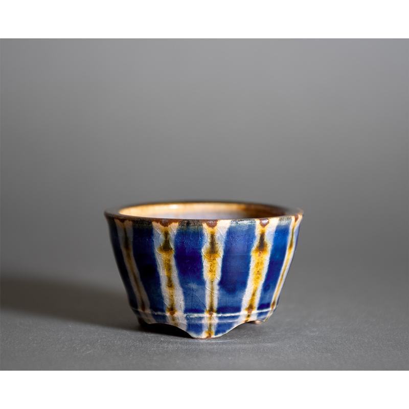 ミニ盆栽鉢 下絵付透明釉丸盆栽鉢 國井正子盆栽鉢 小さな鉢 盆栽