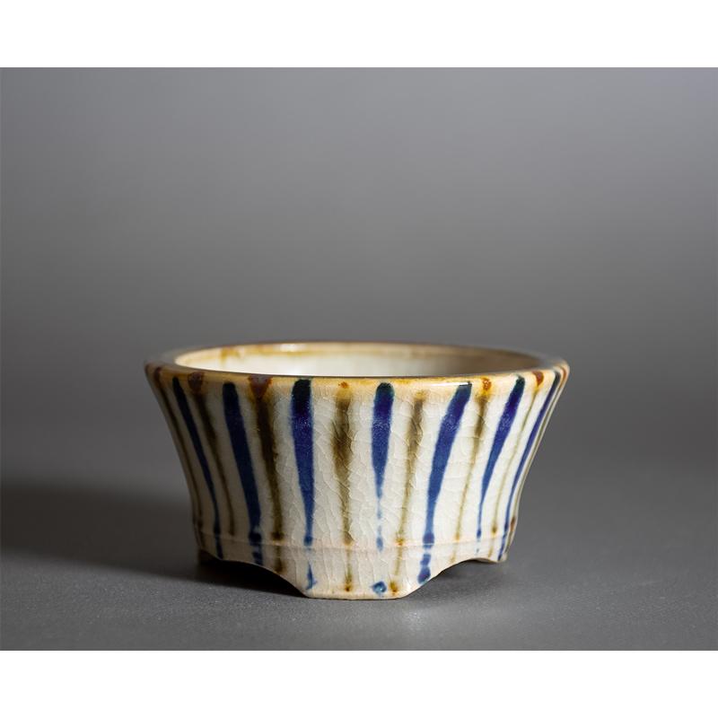 ミニ盆栽鉢 下絵付透明釉丸盆栽鉢 國井正子盆栽鉢 小さな鉢 盆栽鉢作家