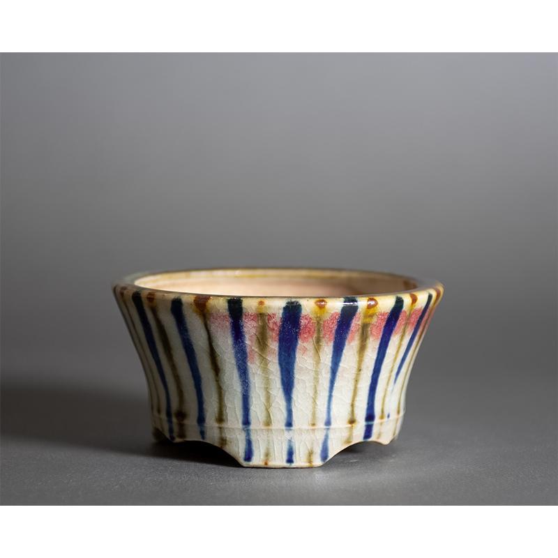 ミニ盆栽鉢 下絵付透明釉丸盆栽鉢 國井正子盆栽鉢 小さな鉢 盆栽鉢作家