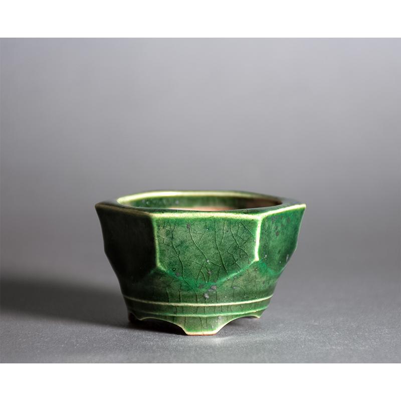 ミニ盆栽鉢　織部釉 六角盆栽鉢　小さな盆栽鉢　國井正子盆栽鉢　盆栽鉢作家　p1454 |  | 01