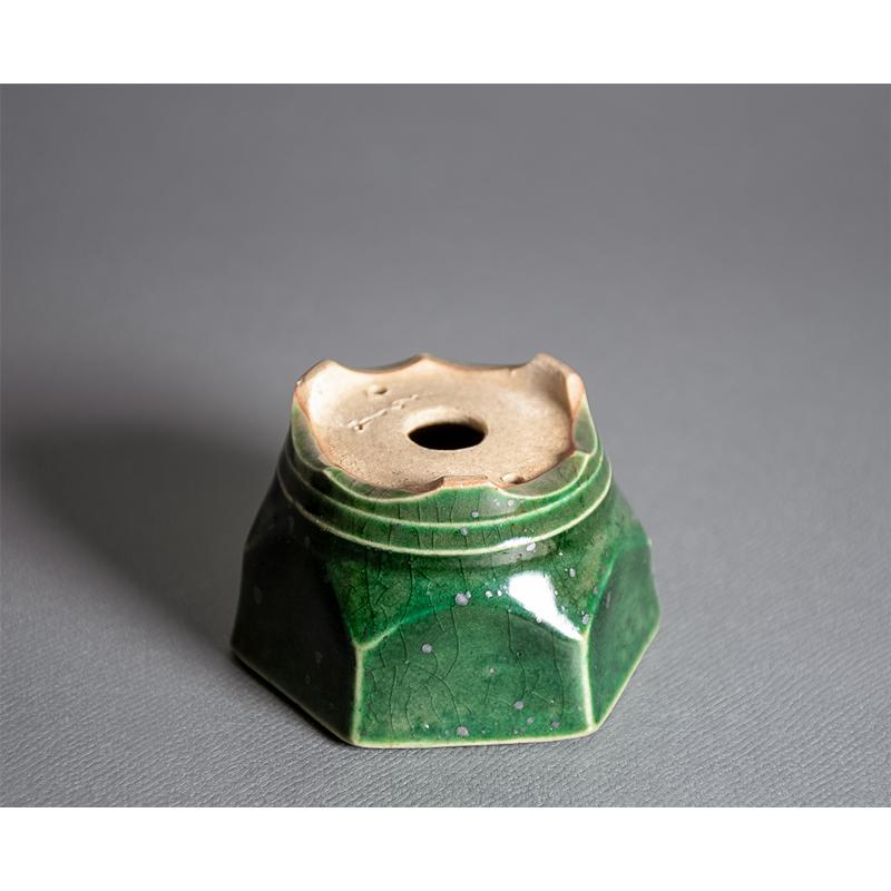 ミニ盆栽鉢　織部釉 六角盆栽鉢　小さな盆栽鉢　國井正子盆栽鉢　盆栽鉢作家　p1454 |  | 02