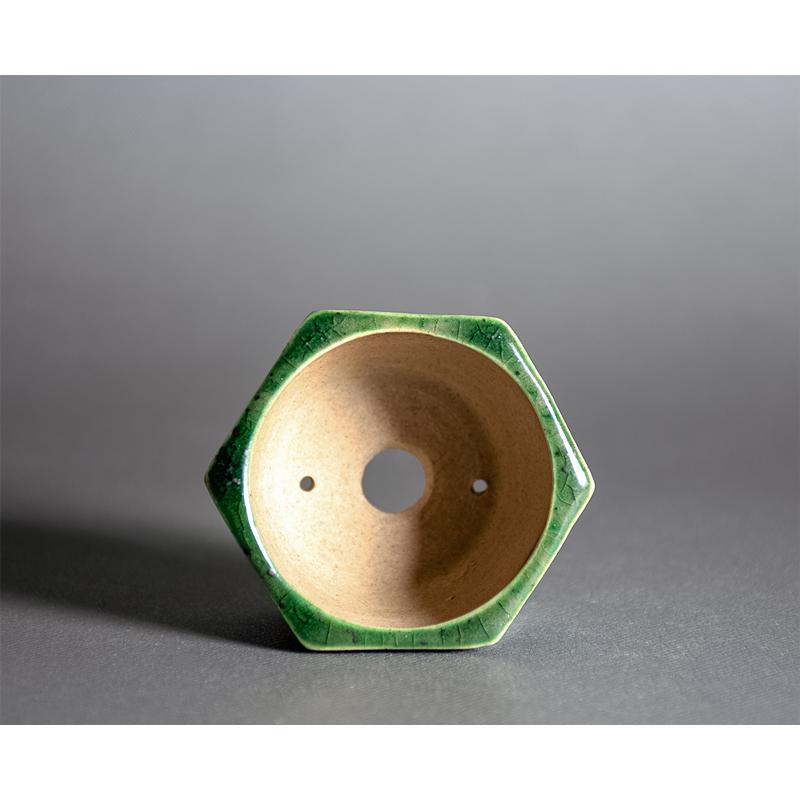 ミニ盆栽鉢　織部釉 六角盆栽鉢　小さな盆栽鉢　國井正子盆栽鉢　盆栽鉢作家　p1454 |  | 03