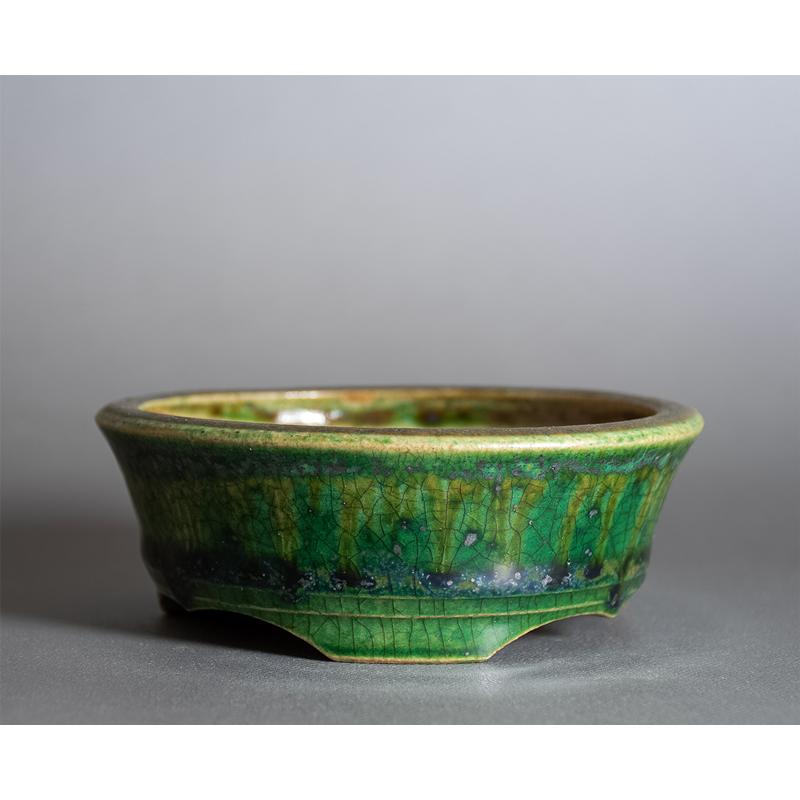 盆栽鉢 3号　織部釉丸盆栽鉢　小品盆栽鉢　ミニ盆栽鉢　國井正子鉢　盆栽鉢作家　p1455 |  | 01