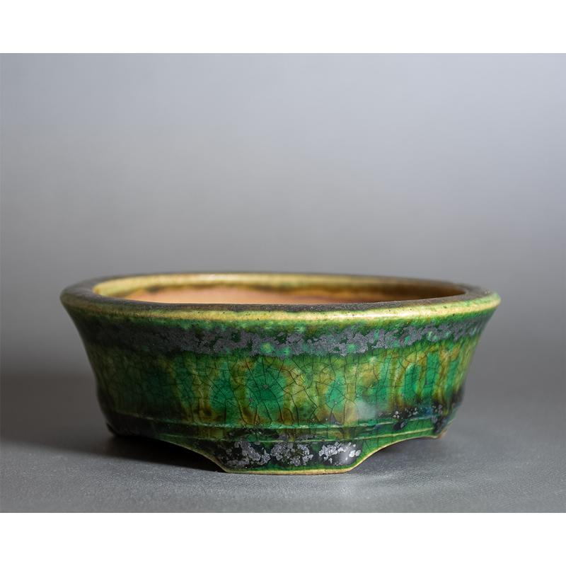 盆栽鉢 3号　織部釉丸盆栽鉢　小品盆栽鉢　ミニ盆栽鉢　國井正子鉢　盆栽鉢作家　p1455 |  | 02