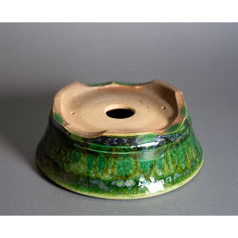 盆栽鉢 3号　織部釉丸盆栽鉢　小品盆栽鉢　ミニ盆栽鉢　國井正子鉢　盆栽鉢作家　p1455 |  | 03