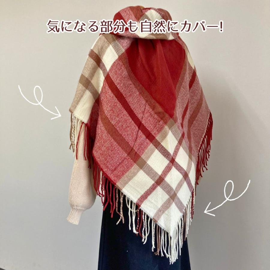ボタン付きポンチョ 厚手 チェック 格子 羽織り レディース ギャザー