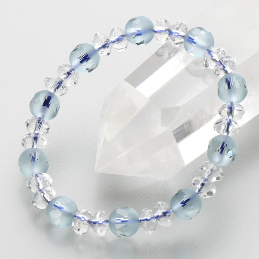腕輪 ブレス アクアクォーツ8mm雫切子・水晶スターシェイプコンビ 桐箱