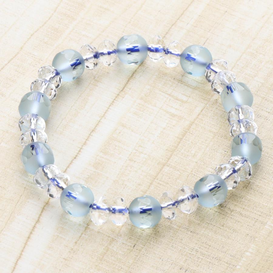 腕輪 ブレス アクアクォーツ8mm雫切子・水晶スターシェイプコンビ 桐箱