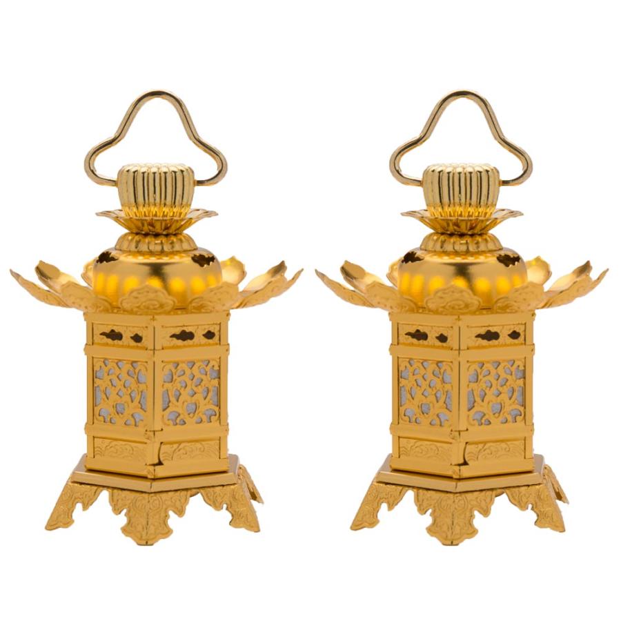 仏具・真鍮神前灯篭 六角丁足型 一対（2.0寸）【メーカー取寄品  