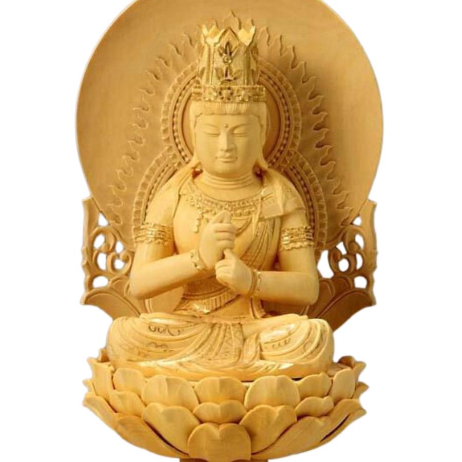 仏像 柘植 丸台座(蓮華) 大日如来 飛天光背 金泥有 2.5寸 : 仏壇・仏具