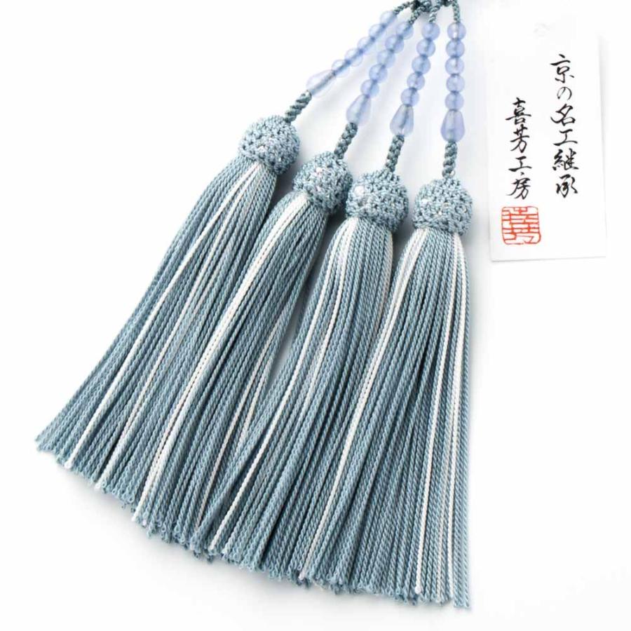 数珠 女性用 ブルー瑪瑙 5mm 二連 正絹房 念珠 京念珠 : 仏壇・仏具の