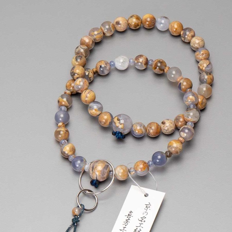 数珠 浄土宗 男性用 アース瑪瑙（共 上）かがり梵天房 銀輪入（限定品