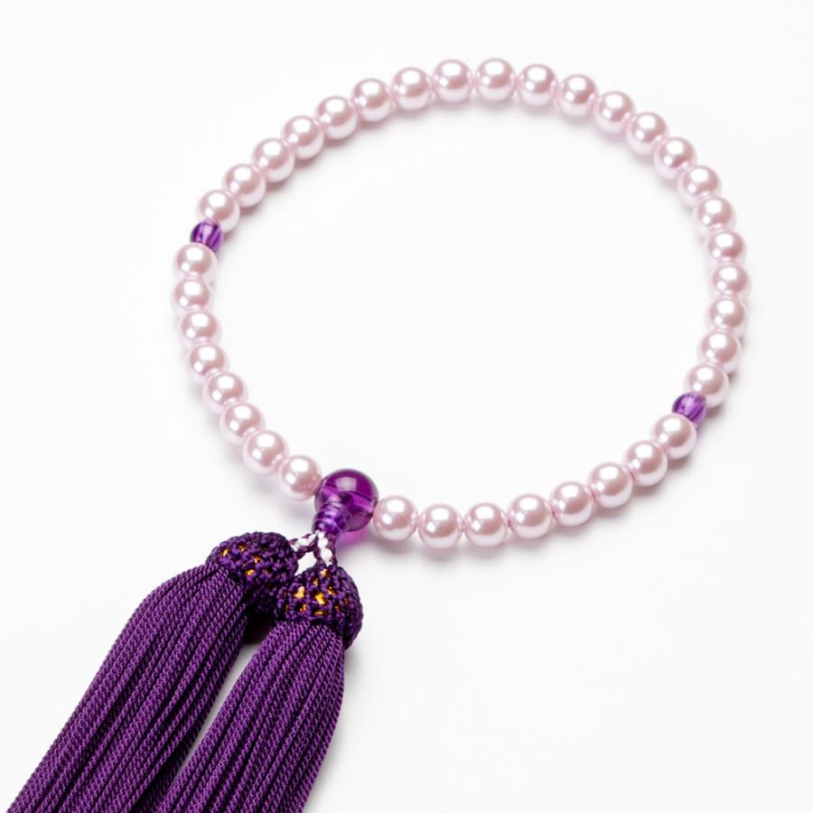 数珠 女性用 パールビーズ（ピンク色）7mm玉 濃紫色ビーズ仕立 n180249仏壇・仏具の専門店ぶつえいどう