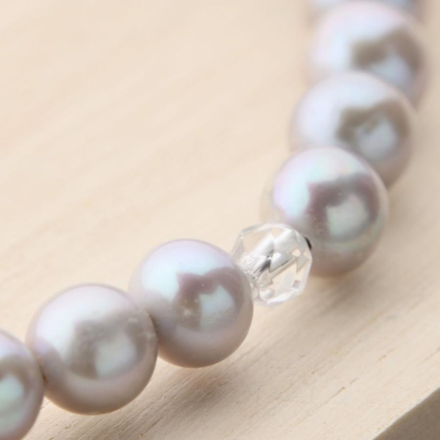 数珠 女性用 淡水真珠グレー8mm 本水晶切子 正絹房 京念珠
